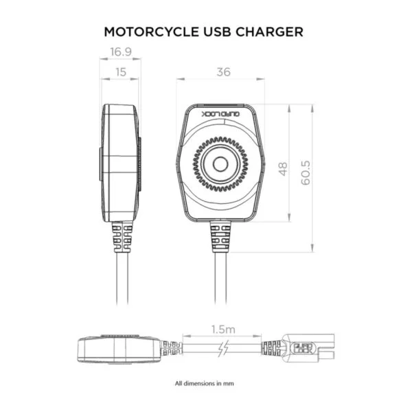 Quad Lock Motorkerékpár és Quad Vízálló USB Töltő Modul – Quick Charge 2.0 (QLA-MOT-USB) (2. kép)
